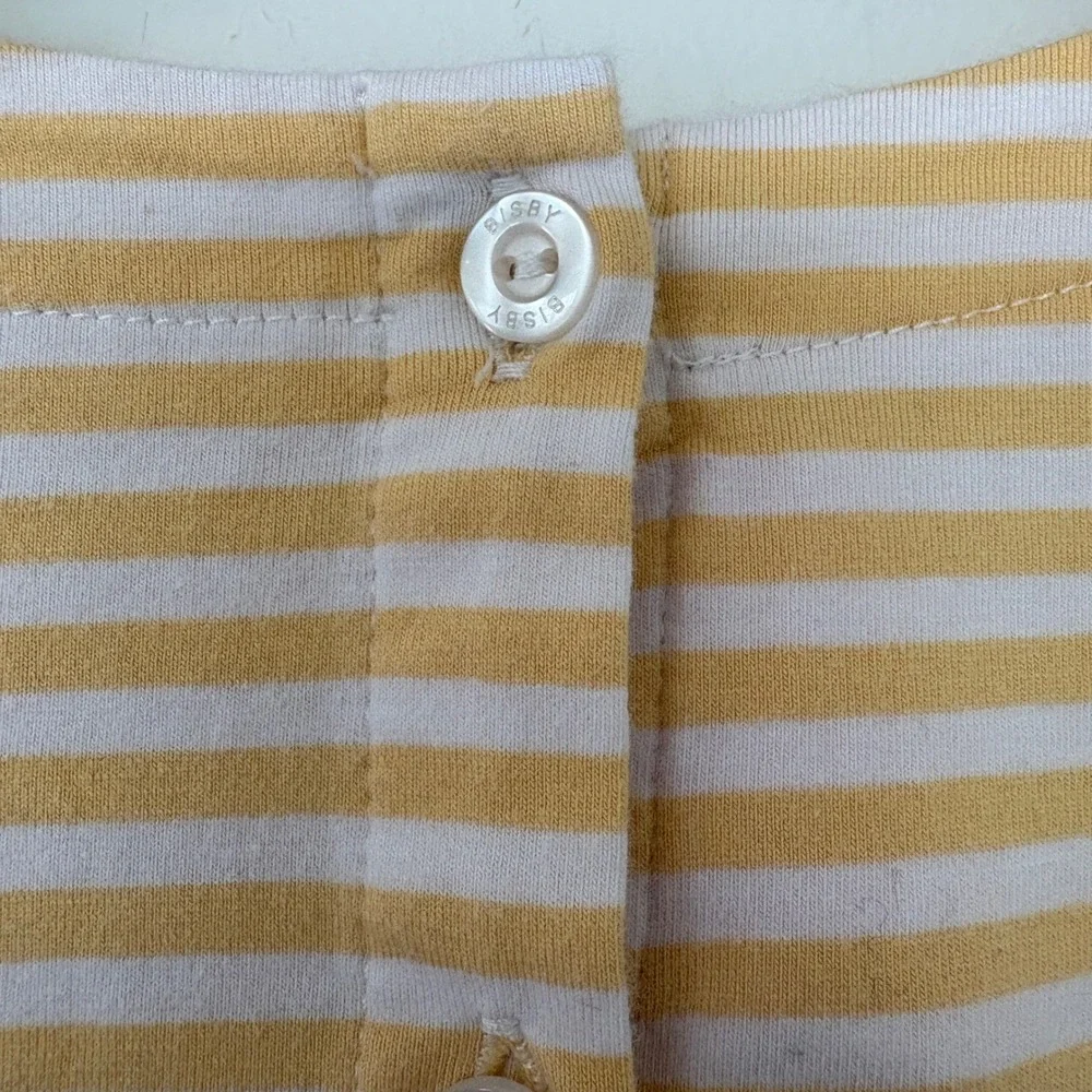 BISBY‎ Kids Girls Rosie Yellow Stripe Floral Dress Sz 12 Button Back Long Sleeve